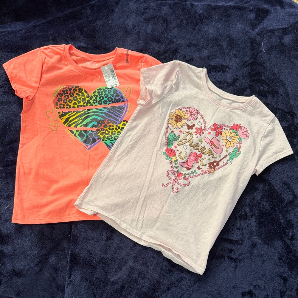The Children's Place Girls' Heart Graphic Tees - Coral & Light Pink